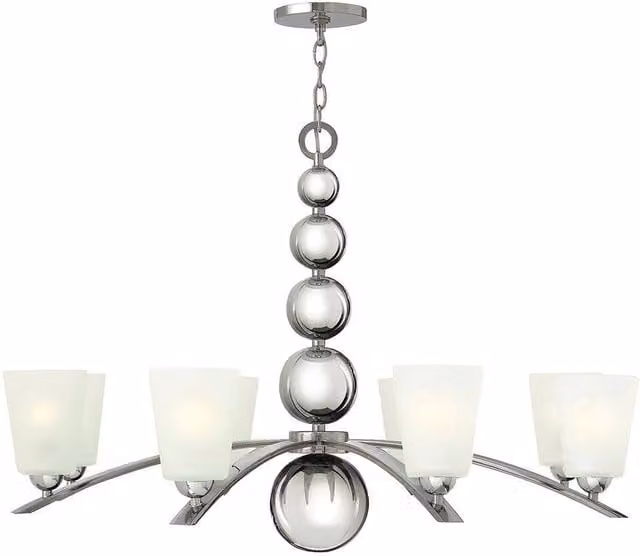 Elstead Zelda 8 Light Multi Arm Chandelier in Silver and White with Glass Details and E27 Fitting
