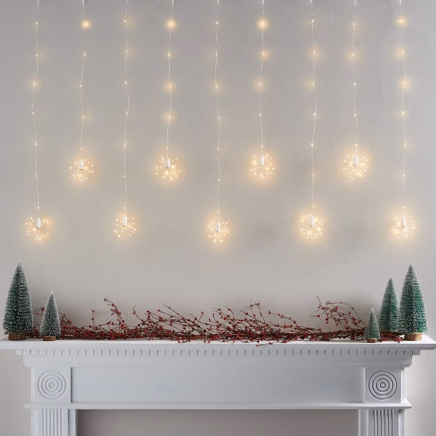 Warm White LED Starburst Curtain Lights with Timer