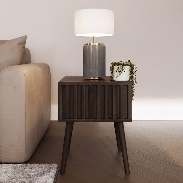 GFW Rowan Mid-Century Square Lamp Table in Walnut Wood