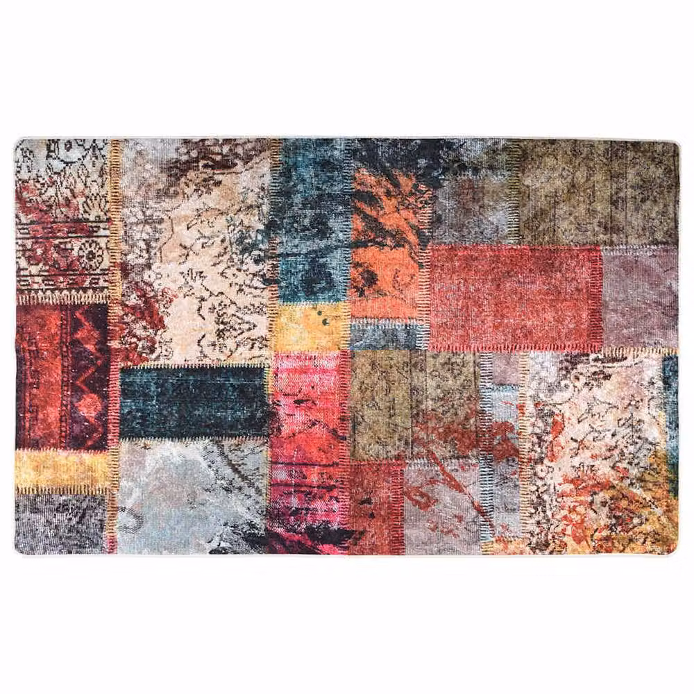 Berkfield Home Washable Patchwork Round Anti Slip Rug, Multicolour, Diameter: 100 cm