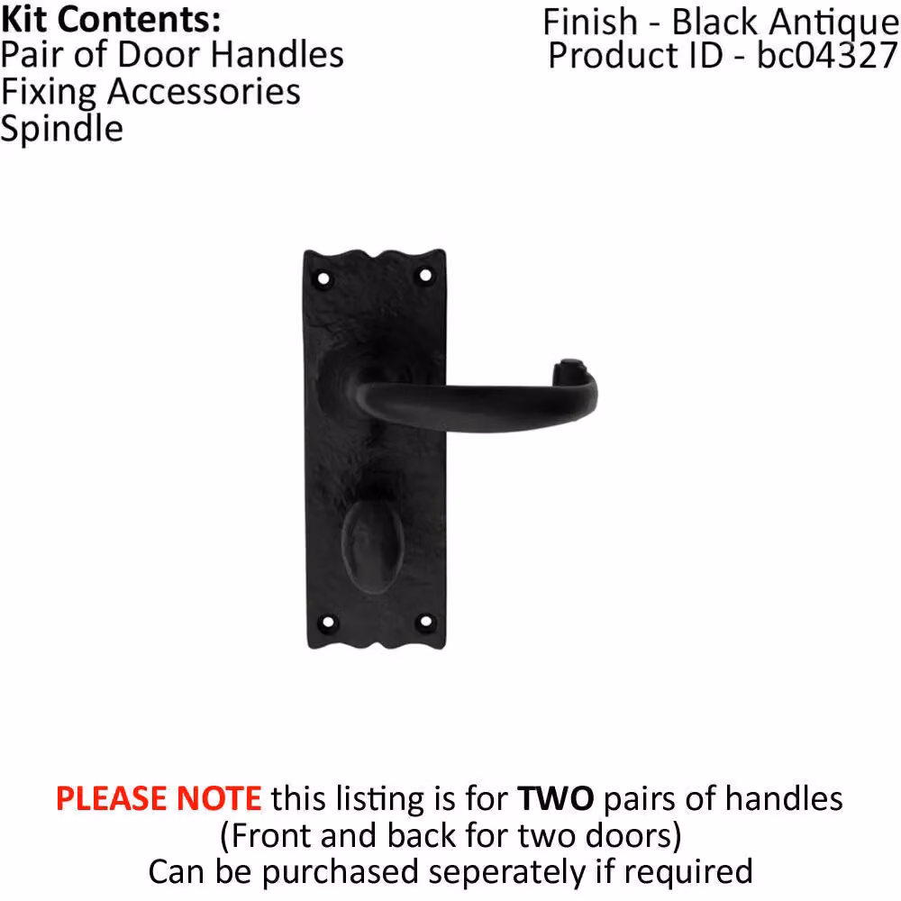 Loops 2x Pair Forged Curved Handles with Bathroom Backplate, Black Antique, 155 x 54 mm – 2