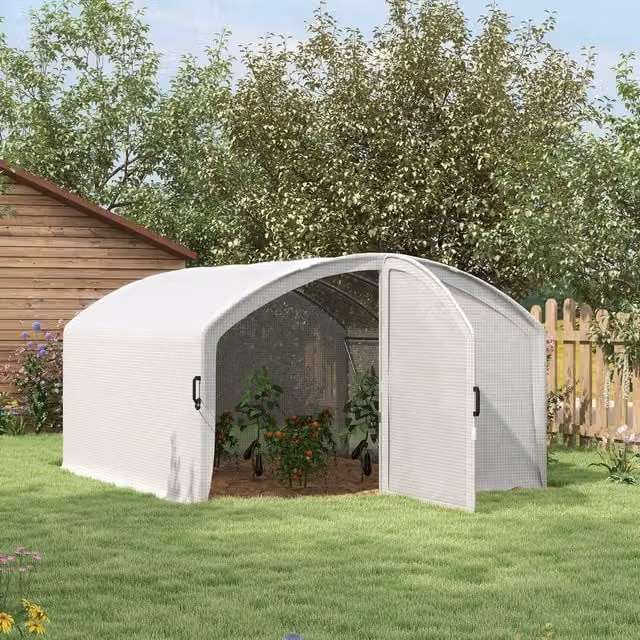 Outsunny White Polytunnel Greenhouse with Door and PE Cover, W/D/H: 300 x 200 x 200 cm