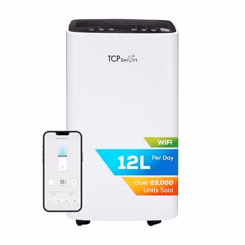 TCP Smart 12L Wi-Fi Dehumidifier with App Control and Continuous Drain, White – 1