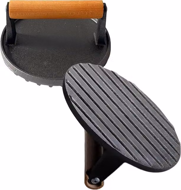 NESTLUNE Cast Iron Burger Press with Ergonomic Grip in Grey, W: 100 cm, D: 15 cm, H: 15 cm
