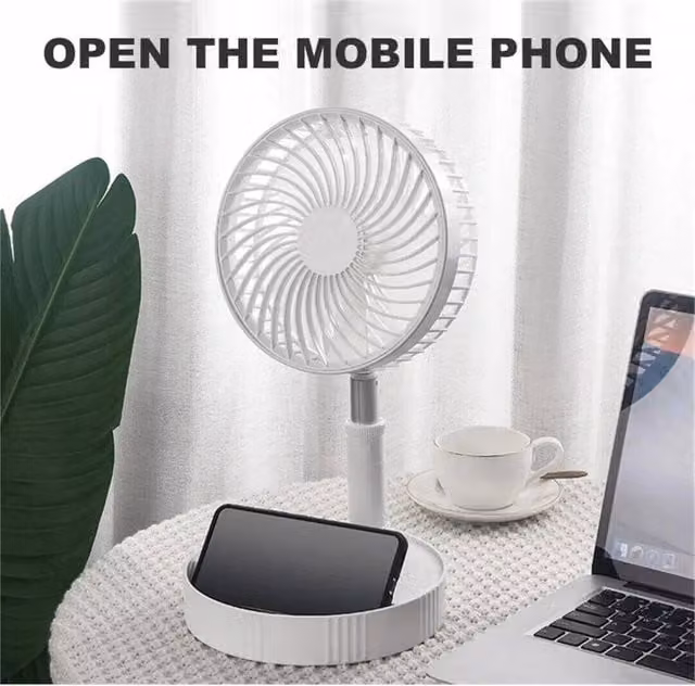 Nordara White USB Rechargeable Foldable Table Desk Fan with Telescopic Stand, H: 130 cm, W: 45 cm – 1