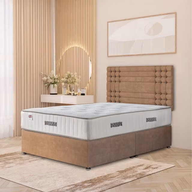 Somnior Beds Ltd Saville Plush Velvet Divan Bed Set with Headboard and Drawers, Beige, W/D/H: 90 x 190 cm