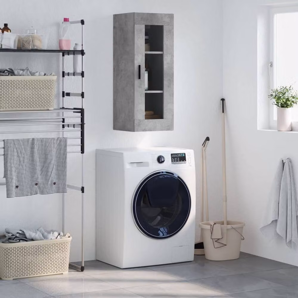 Berkfield Home Wall Mounted Cabinet in Grey with Glass Doors, W/D/H: 34.5 x 34 x 90 cm – 2