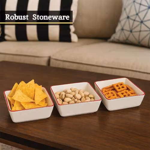 Orsina Set of 3 Hollywood Porcelain Dip Bowls in Red, Beige and White – 3
