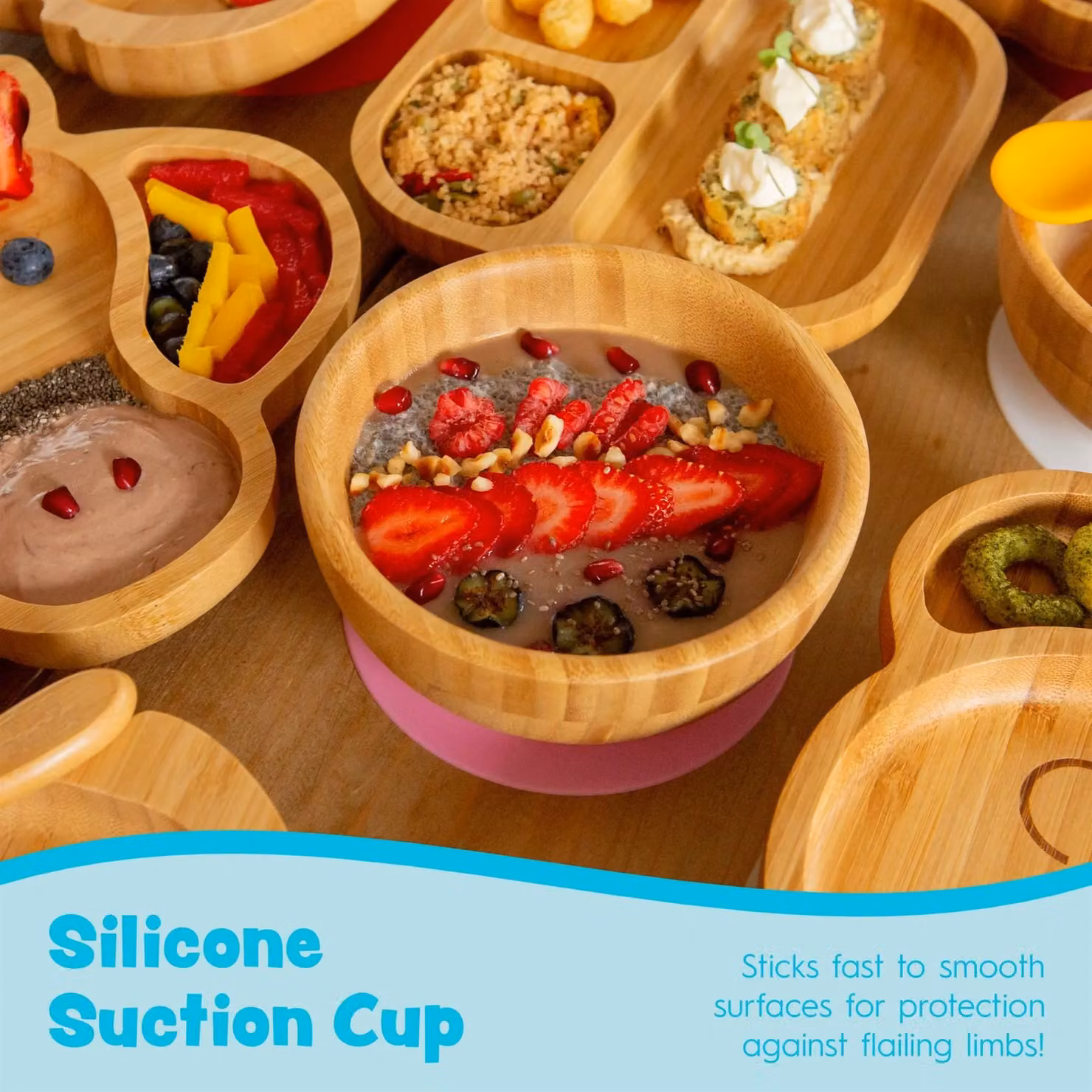 Tiny Dining 3-Piece Bamboo and Silicone Unicorn Suction Feeding Set in Light Pink – 2