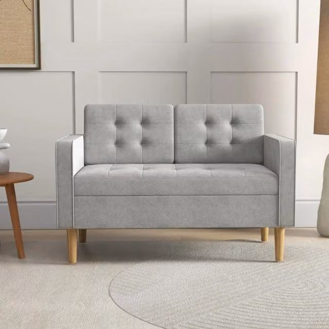 Chilli Seating 2 Seater Modern Fabric Sofa with Hidden Lift Up Storage in Light Grey