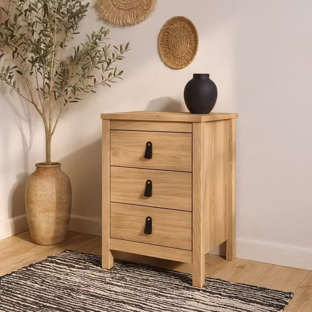 Wyld Haus Wildberry 3 Drawer Bedside Table in Jackson Hickory Oak Natural