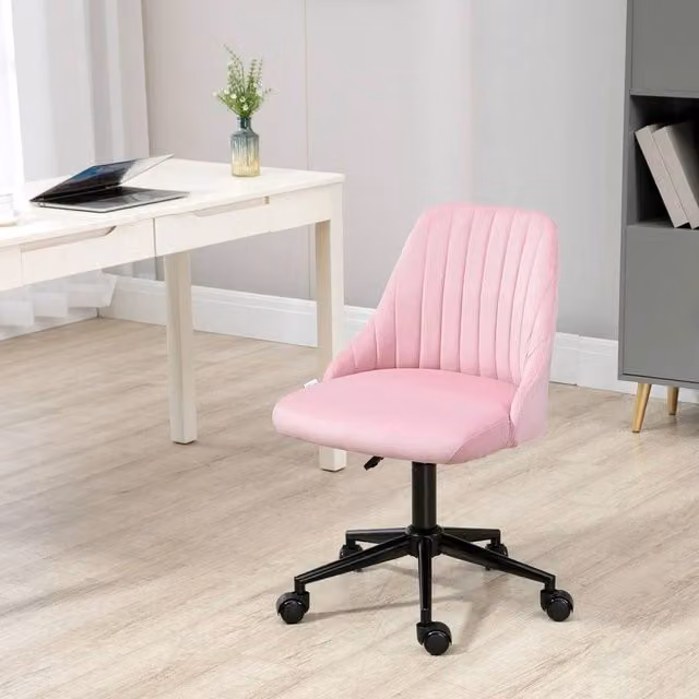 FORGEVIO Armless Pink Velvet Rolling Office Chair