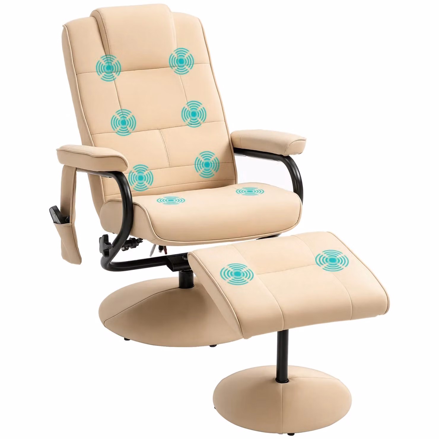 HOMCOM 10-Point Massage Recliner Chair with Ottoman in Beige PU Leather – 2