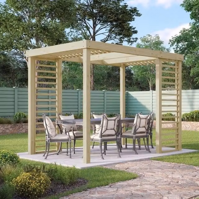 Rutland County Garden Furniture Ltd Wood Panel Pergola in Rustic Brown and Light Green, W: 420 cm, L: 300 cm, H: 230 cm – 1