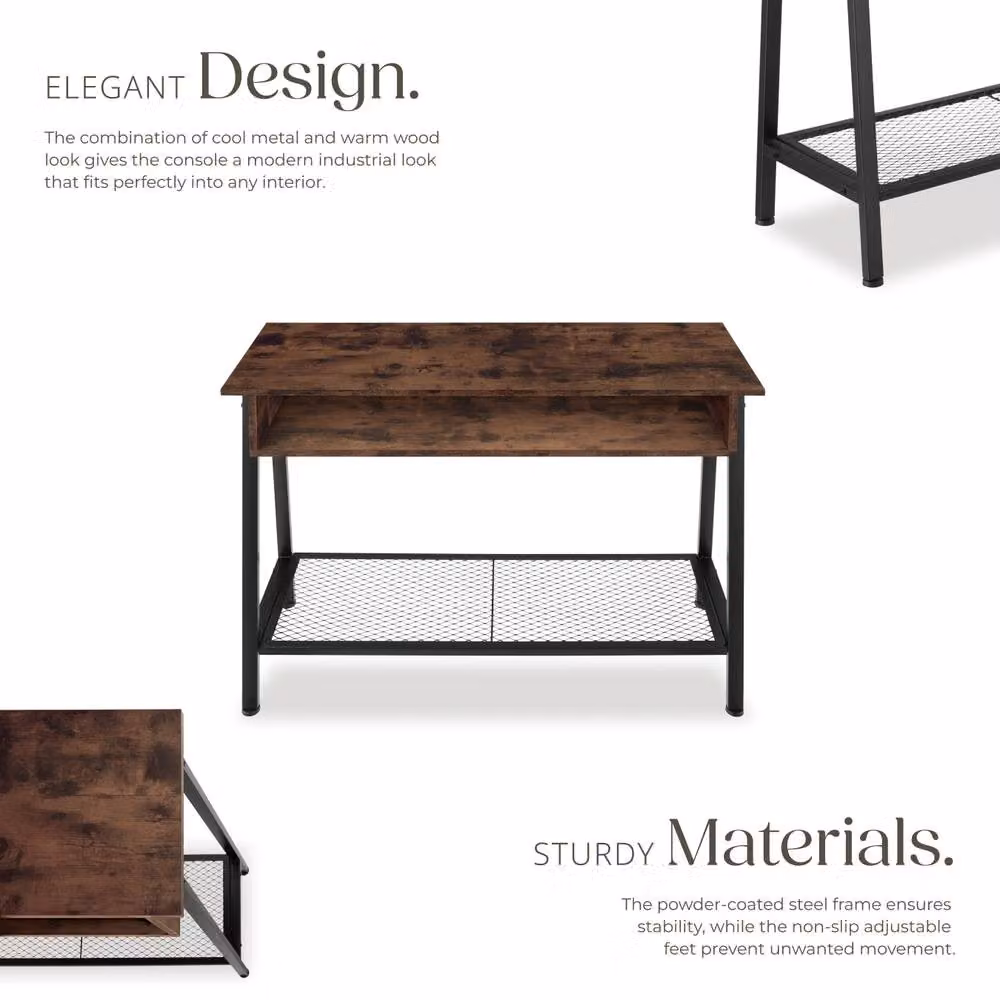 tectake Tralee Sideboard in Dark Brown with Oak Tabletop, Storage Compartment and Grid Shelf – 3