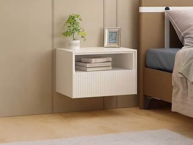 Vente-unique CALDRIN Set of 2 White MDF Floating Bedside Tables W/D/H: 40 x 15 x 35 cm – 1