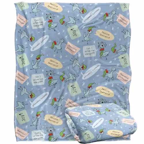 Hidden Pigeon Dont Let The Pigeon Drive The Sleigh Christmas Throw Blanket, Blue and White, W/D/H: 152 x 127 cm