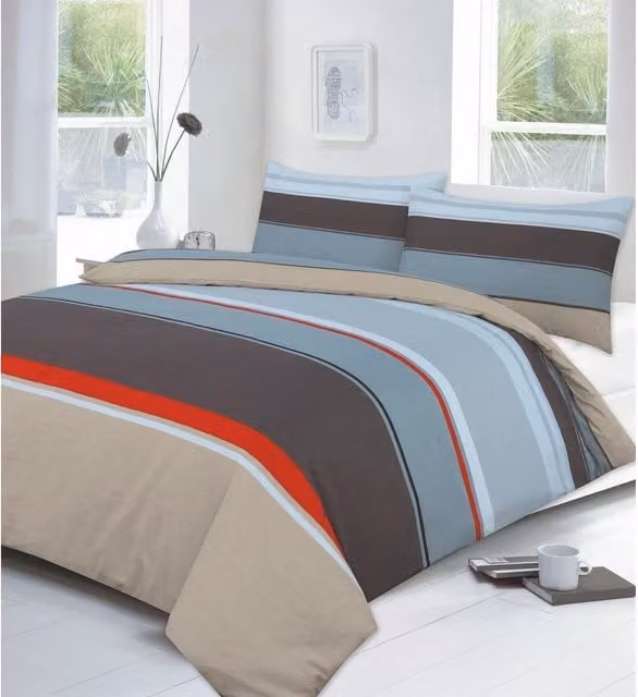 Kampala Hill Modern Striped Duvet Cover and Pillowcase Set, Multicolour Cotton Polyester Blend, Pillowcase Size: 50 x 75 cm