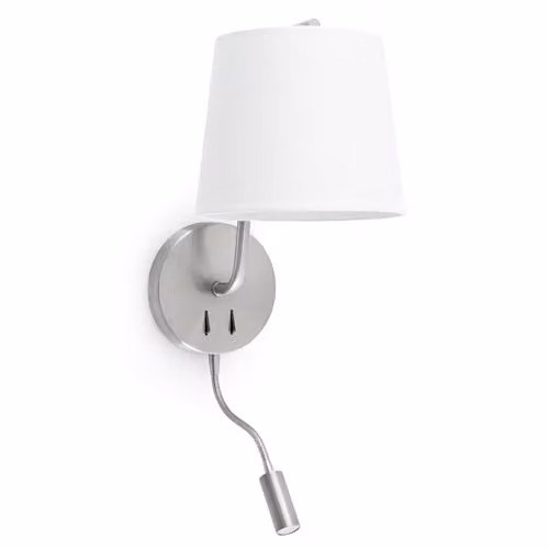 Faro Barcelona Berni 29331 LED Wall Light with Silver Metal Body and White Fabric Shade – 1