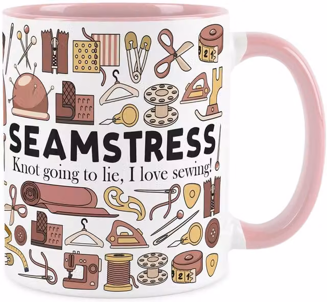 Purely Home Novelty Seamstress Ceramic Pink Mug