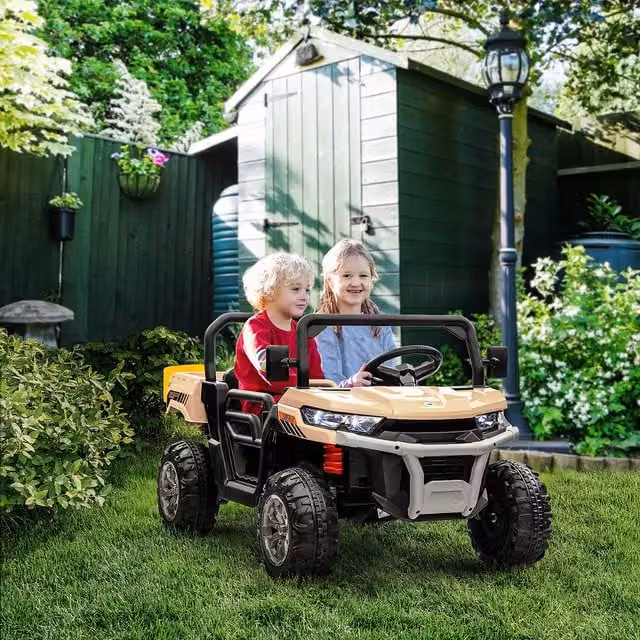 HOMCOM 12V 2-Seater Kids Ride-On Electric Car with Bucket and Light and Sound Effects, Yellow