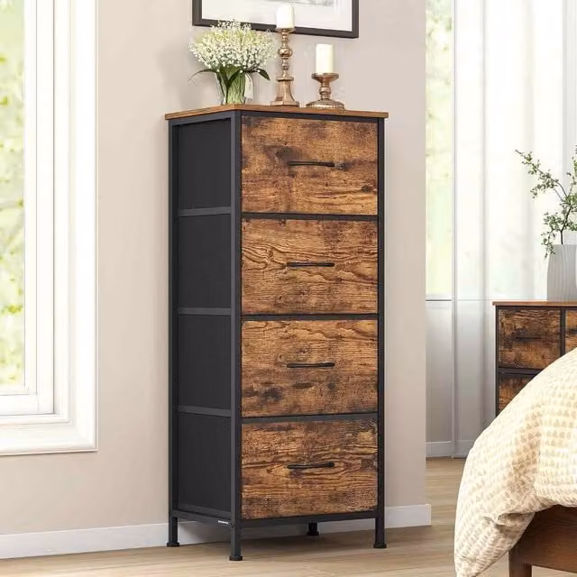 The Bazaarist 4 Drawer Fabric Storage Chest in Brown and Black