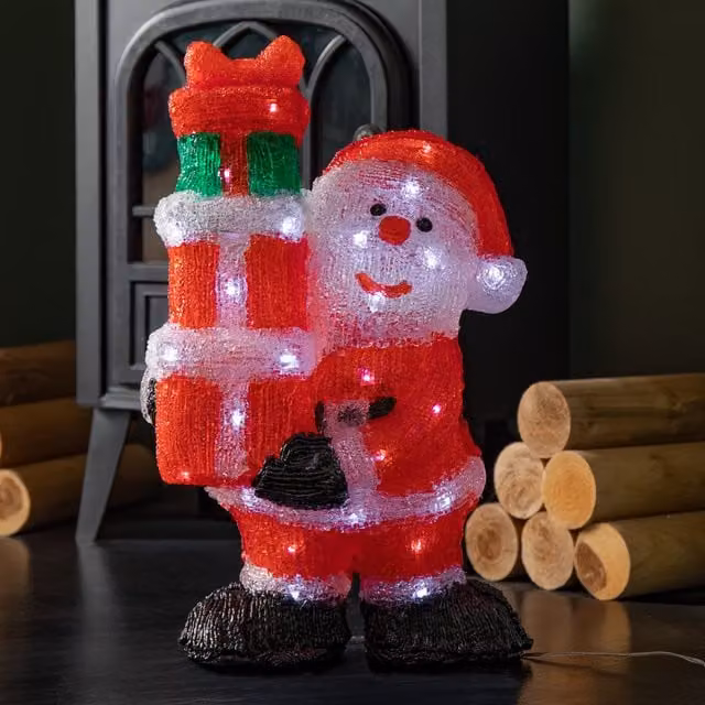 Samuel ALEXANDER Light up Acrylic Christmas Santa with 3 Gifts and 40 White LEDs, Red, Multicolour and White, Height: 41 cm, Width: 13 cm, Depth: 13 cm – 1