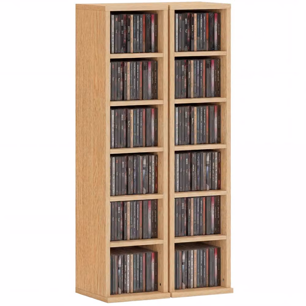 HOMCOM Set of 2 Wall Mounted CD Storage Units with Adjustable Shelves in Sand – 2