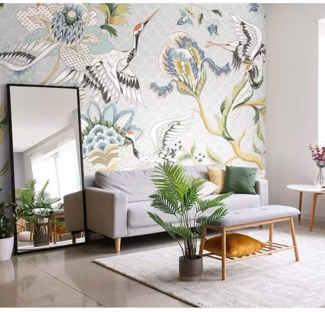 Origin Murals Cranes in Flight Wall Mural in Grey and Multicolour, W: 350 cm, H: 280 cm