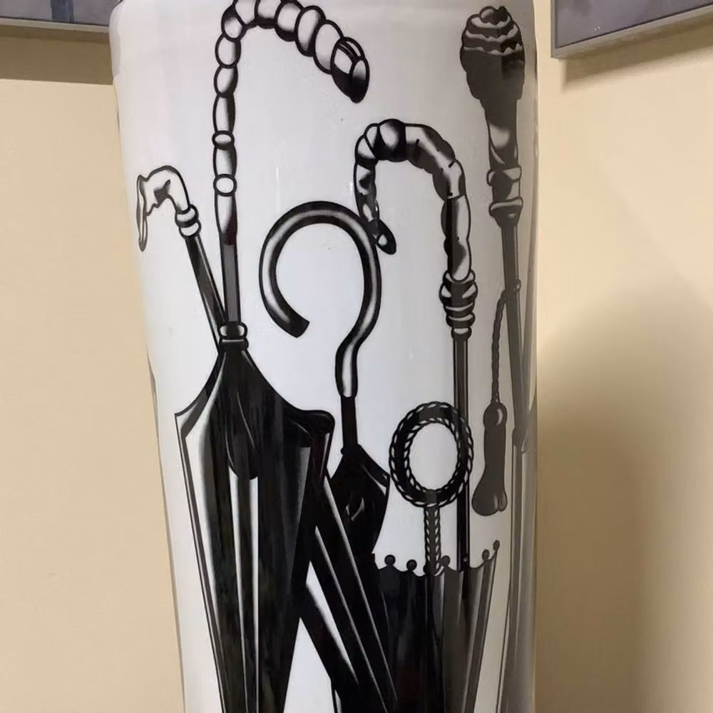 Minster Round Ceramic Umbrella Stand Vase in Black and White, W: 20 cm, D: 20 cm, H: 46 cm – 6