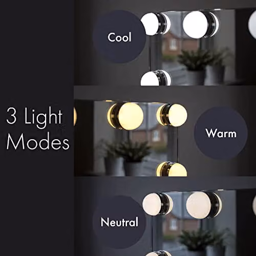 At Home Comforts Hollywood Makeup Vanity Mirror with LED Bulbs and Touch Screen Display, White – 4