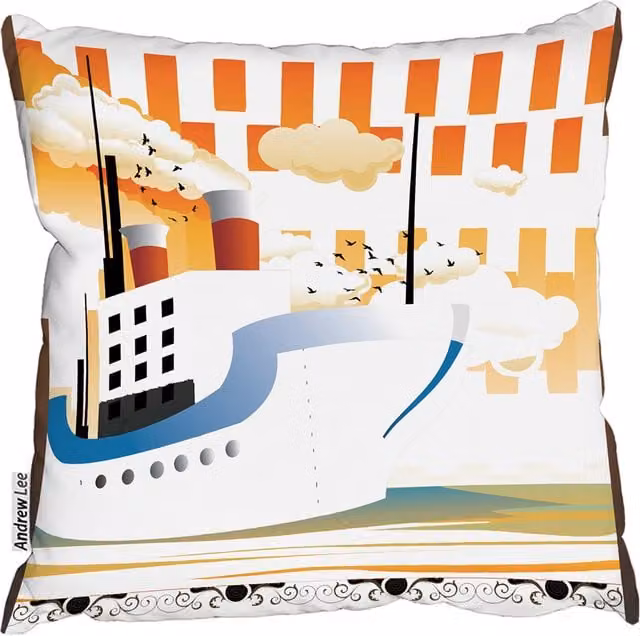 Andrew Lee Art Deco Nautical Ship Square Cushion, Orange, W: 60 cm, D: 60 cm, H: 1 cm