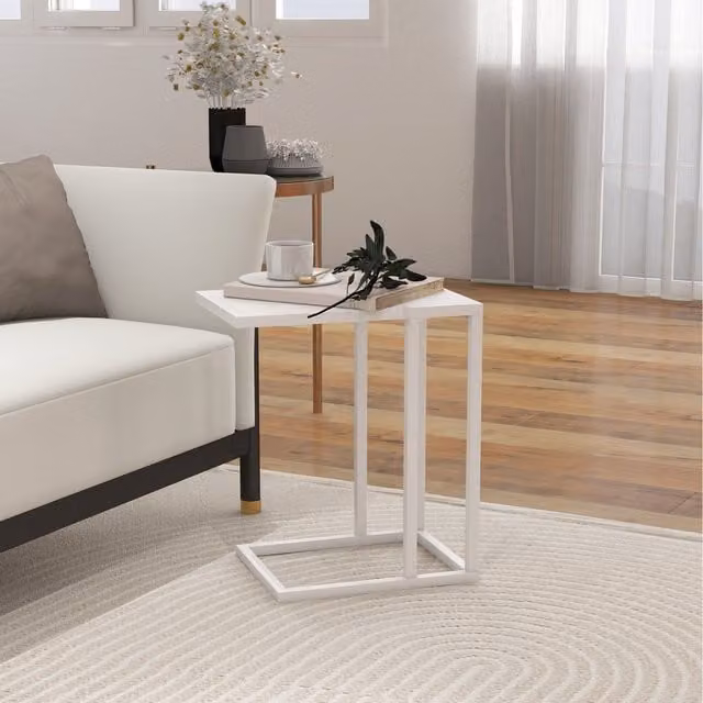HOMCOM C Shape Side Table with White Marble-Effect Top