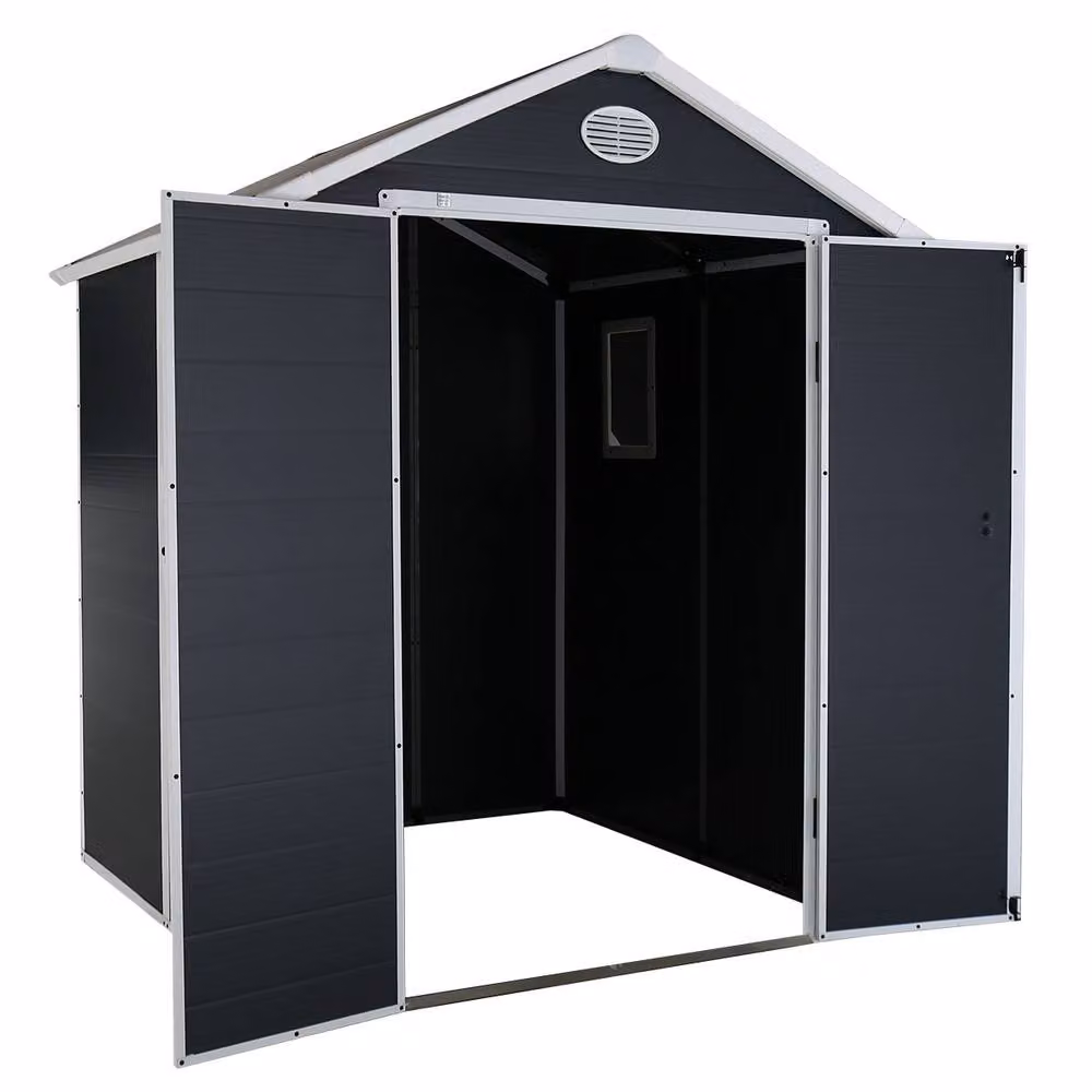 Charles Bentley Grey Plastic Garden Storage Shed with Gable Roof and Side Vents – 3