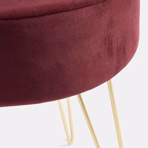 OHS Matte Velvet Round Dressing Table Stool in Dark Berry with Gold Metal Legs, W/D/H: 36 x 36 x 43 cm – 5