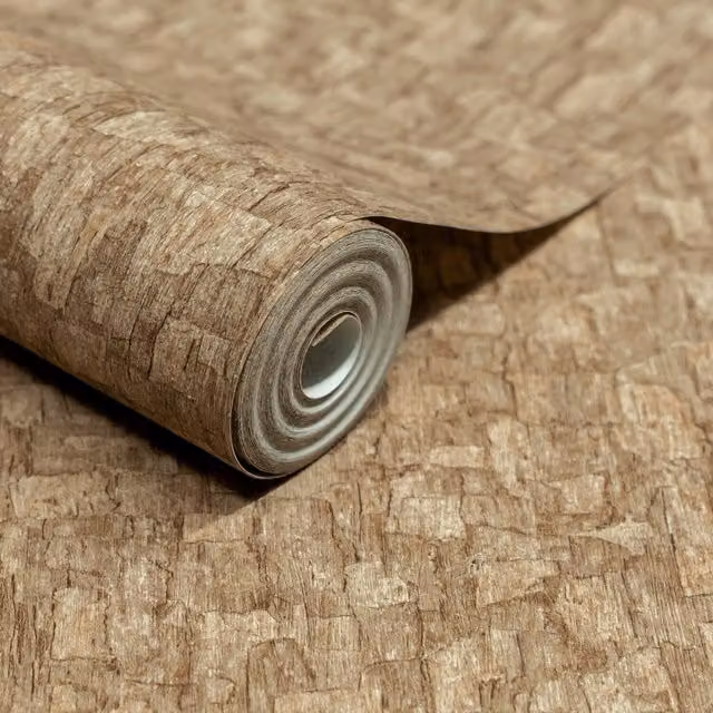 Grandeco Boutique Azobe Cork Effect Embossed Wallpaper in Brown, Beige and Bronze