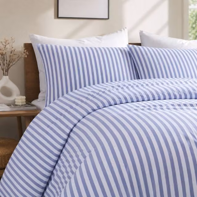 Ezysleep Cationic Stripe Duvet Cover Set in Blue, Single, 90 x 200 cm