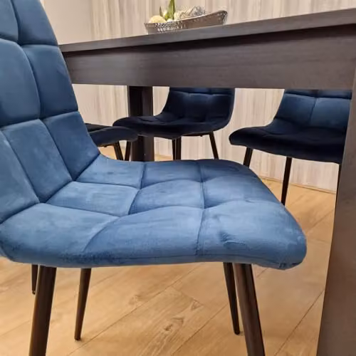 KOSY KOALA Modern 4 Seater Dining Set with Dark Grey Rectangular Table and 4 Blue Velvet Chairs, W/D/H: 140 x 80 x 75 cm – 3