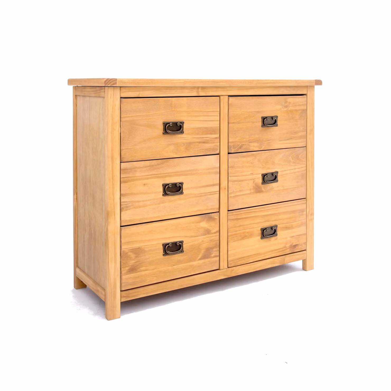 Cabinet Bits Lugo 6 Drawer Chest of Drawers in Rustic Brown Pine with Brass Handles – 2