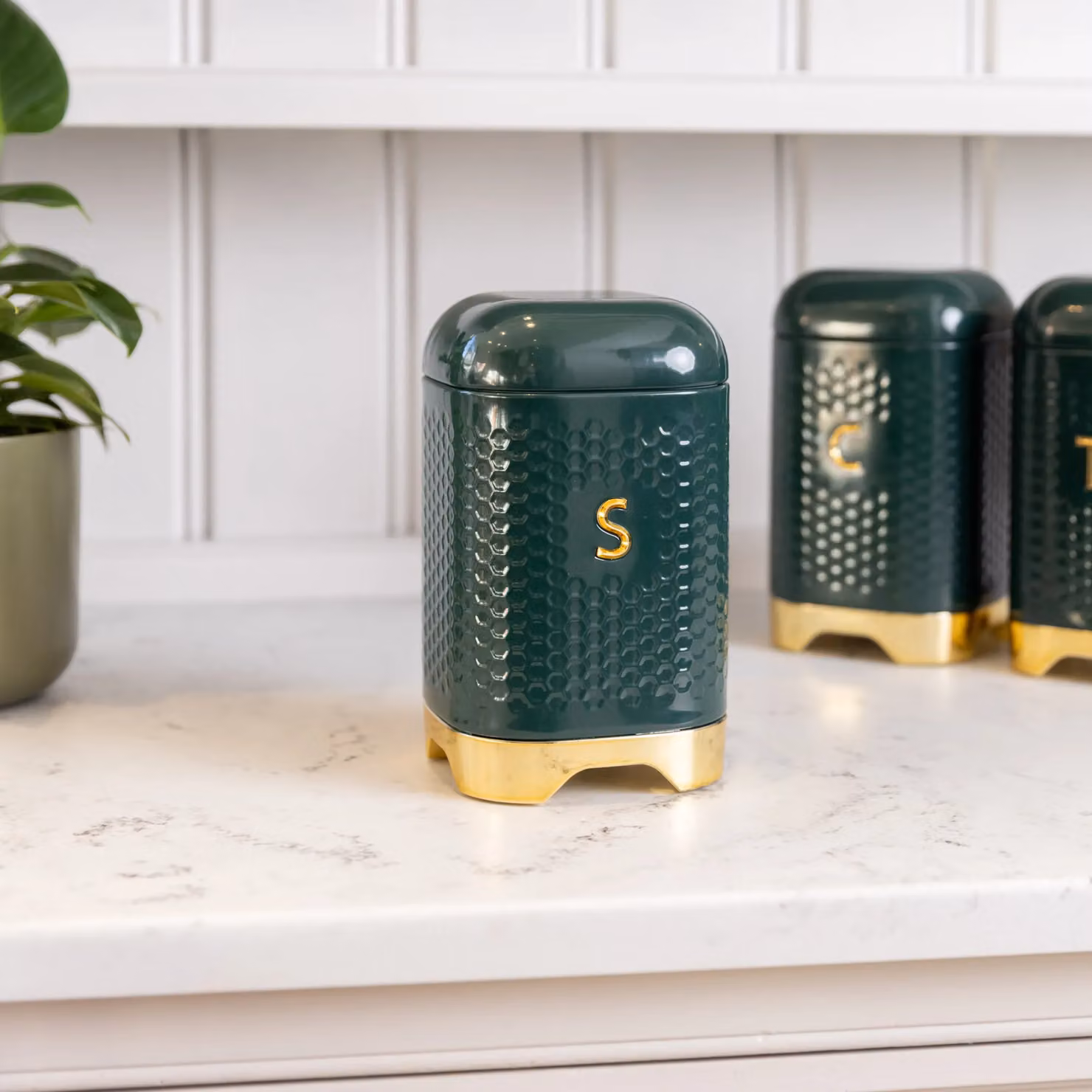 Lovello Sugar Container in Green Vintage with Textured Finish and Retro Curves – 2