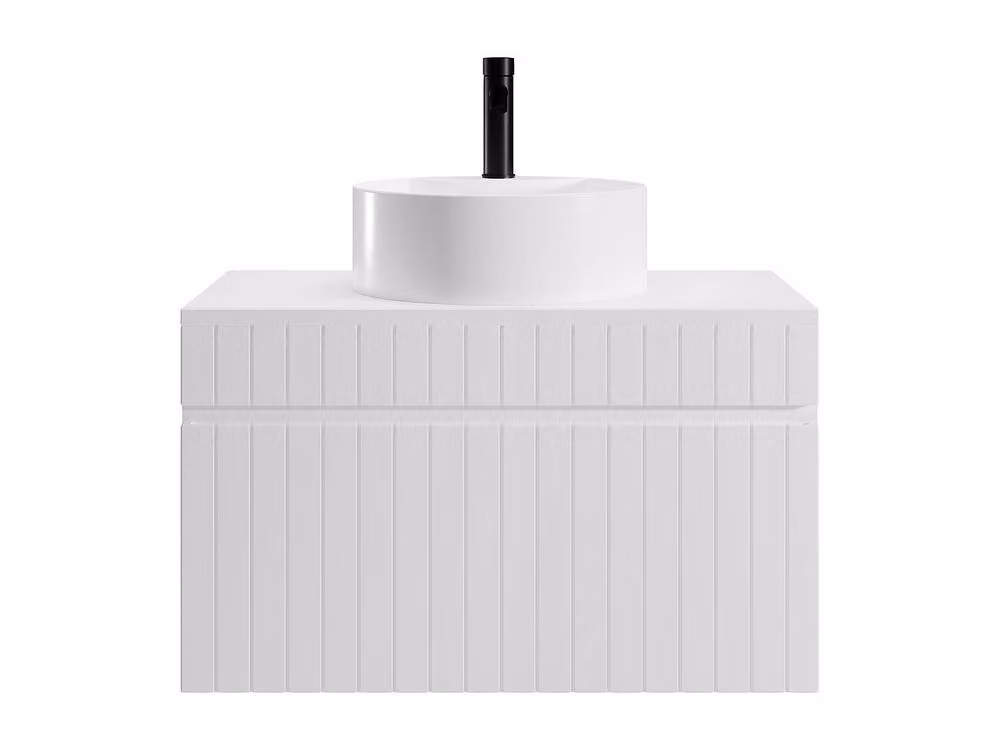 Vente-unique White Ribbed Suspended Bathroom Furniture with Round Ceramic Basin, W: 80 cm, D: 46 cm, H: 46 cm – 2