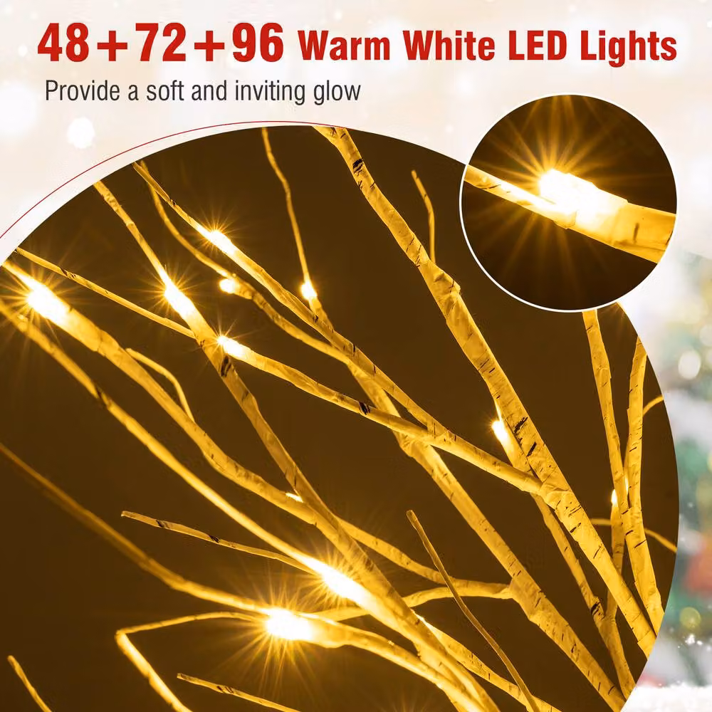 Costway Set of 3 Lighted White Birch Christmas Trees with Warm White LED Lights – 6