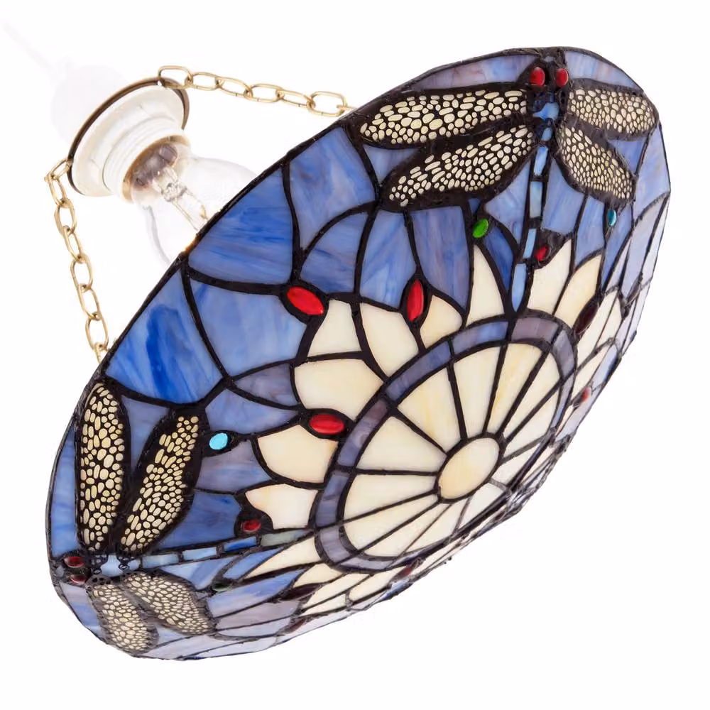 Happy Homewares Traditional Dragonfly Tiffany Glass Easy Fit Pendant Light Shade in Purple and Gold/Brass – 2