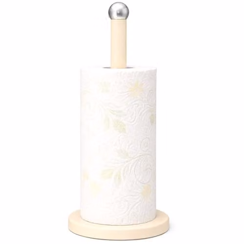 Innoteck Freestanding Stainless Steel Kitchen Paper Towel Holder with Non-Slip Base, Beige