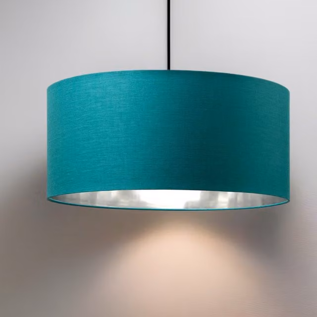 CGC Milano Large Oversized Cylinder Velvet Fabric Lamp Shade in Petrol Blue and Silver
