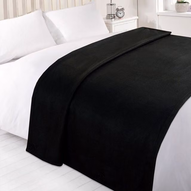 OHS Dreamscene Plain Black Fleece Throw Blanket, W/D/H: 120 x 150 cm