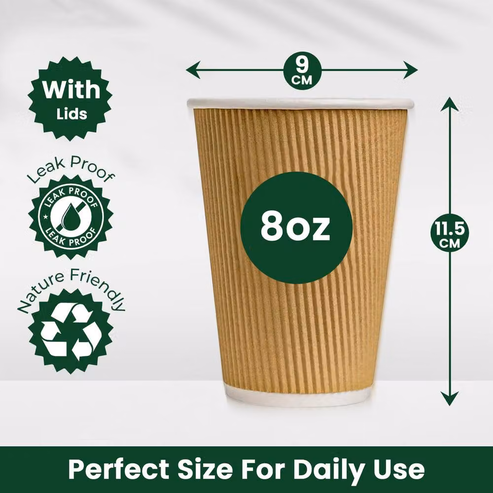 ECONX 500 Brown Ripple Paper Coffee Cups with White Lids, 8oz – 2