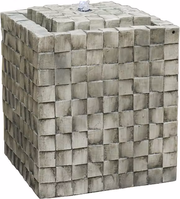 Vossmoon Modern Square Geometric Stone Water Fountain in Grey
