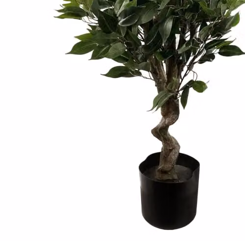 Leaf Artificial Green Ficus Twist Tree in a Gold Metal Planter, Height: 110 cm – 3