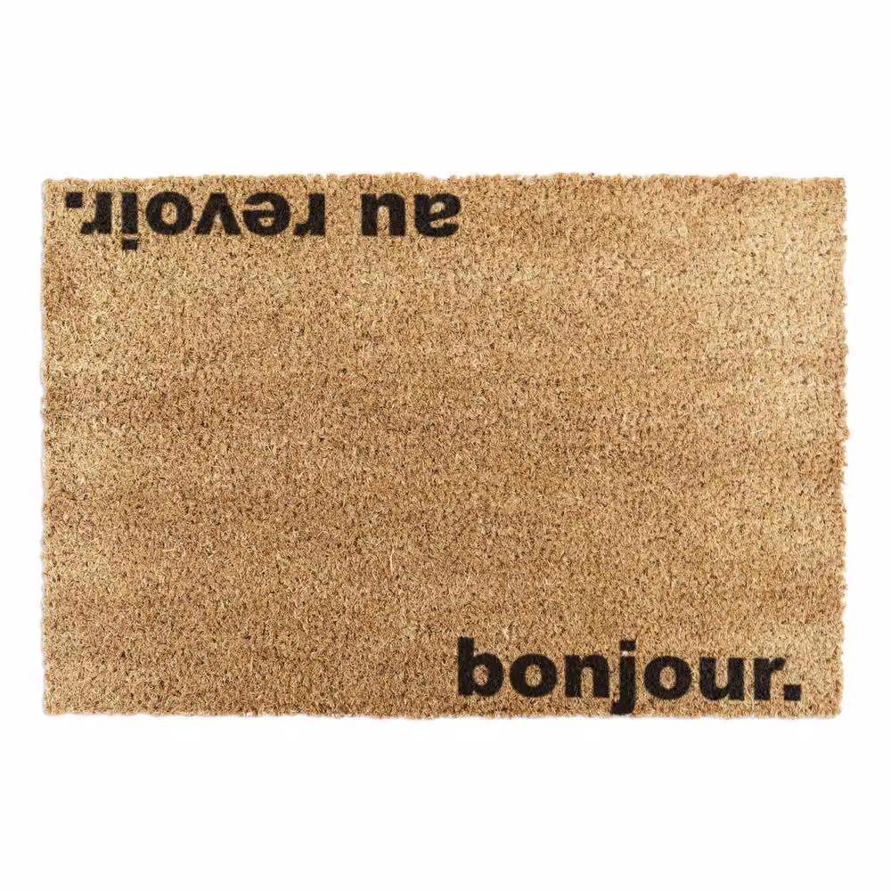 Artsy Mats Bonjour Au Revoir Country Coir Doormat in Grey and Brown, W/D/H: 90 x 60 cm – 2